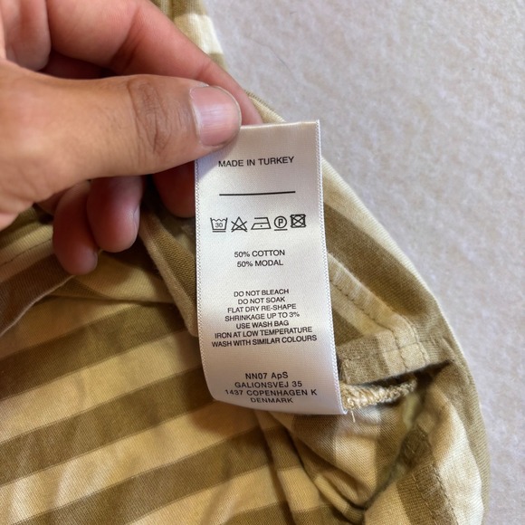 NN07 No Nationality Mens Striped Short Sleeve T-Shirt Beige Brown Size L - Picture 5 of 7